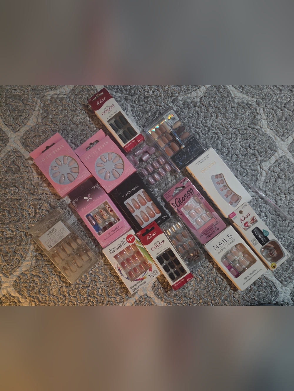 Mixed Press-On Nail Lot in Pink, Nude, Black Etc.